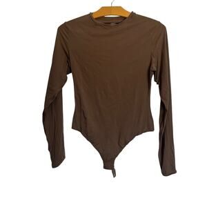 Skims Fits Everybody Long Sleeve Crewneck Bodysuit Top Brown Layer Slim Size L